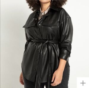 Eloquii Black Belted Faux Leather Jacket